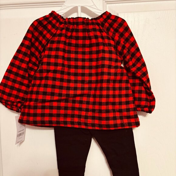 Carter’s Baby Girl Buffalo Plaid Top & Black Leggings Outfit Set 9M - Picture 3 of 6